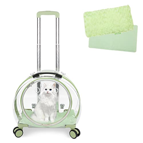 Transparent & Fully Breathable Hard cat Carrier with Rolling Wheels for Dogs, Cats, Multiple Carrying Options, Perfect for Traveling/Taking a Walk - color: Green
