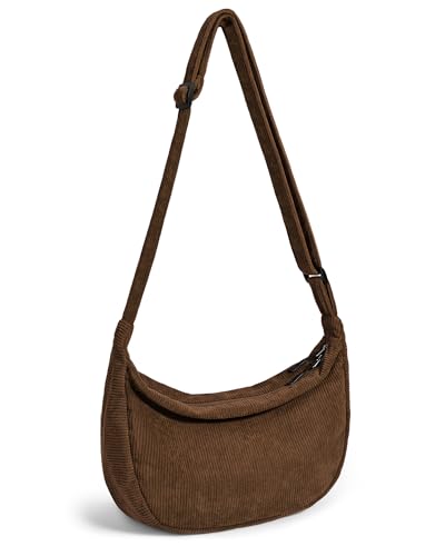 Crossbody Crescent Bag for Women Men Trendy, Crescent Sling Bag with Adjustable Strap, 2 Zippers Lightweight - color: Corduroy-cafe