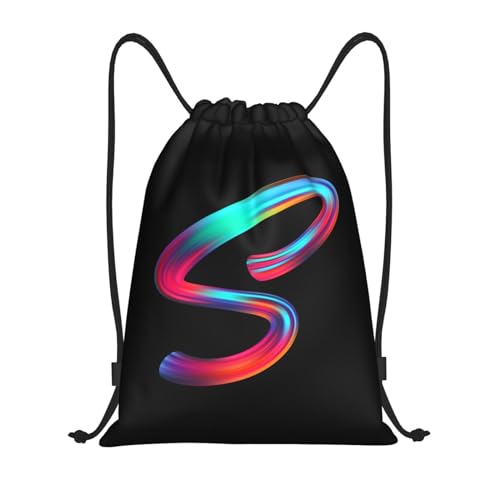 Drawstring Bags Initial Drawstring Backpack Sackpack Black Draw String Cinch Bags for Sports, Gym, Travel, Swimming, Beach, Camping, Rainbow Letter S - color: Letter-s, size: M-19.6"*16.5"