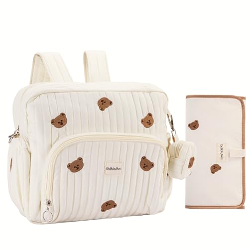 GOBABYMART Diaper Bag Backpack, Medium Maternity baby bag & Changing Pad, Insulated Pockets, Stroller Straps & Pacifier Case (Medium - Beige Bears) - color: Medium - Beige Bears