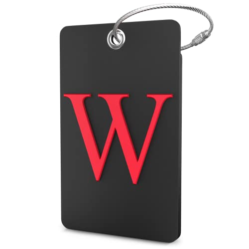 Shacke Luggage Tag Initial - Fully Bendable Tag w/Stainless Steel Loop - Black (Letter W) - color: Black, size: Letter W