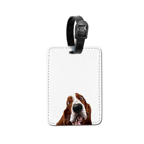 WIRESTER PU Leather Luggage Tag Name Tag Bag Tag for Travel Suitcase Baggage Luggage - Cute Basset Hound Dog - color: Cute Basset Hound Dog