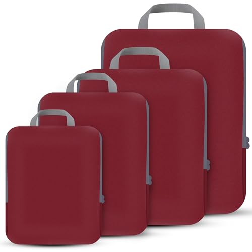 PANDA JOYS 4 Set Compression Packing Cubes Travel - Travel Accessories Expandable Packing Organizers for Carry On - Essentials Luggage Bags - Burgundy - color: Burgundy
