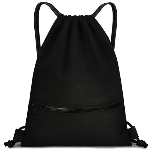 Water-Resistant String Bag for Women Men with Shoes Compartment and Zippered Pocket for Soccer, Basketball, Swim (Black, 16.5 * 19 inches) - color: Black