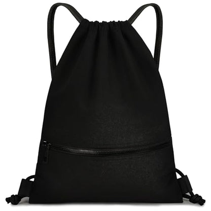 Water-Resistant String Bag for Women Men with Shoes Compartment and Zippered Pocket for Soccer, Basketball, Swim (Black, 16.5 * 19 inches) - color: Black