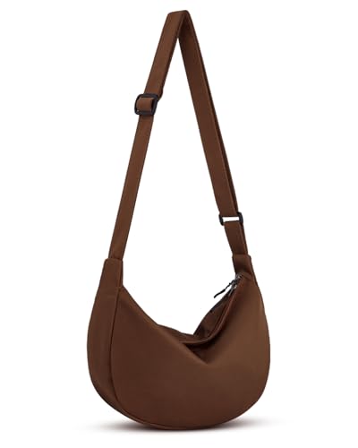 Crossbody Crescent Bag for Women Men Trendy, Crescent Sling Bag with Adjustable Strap, 2 Zippers Lightweight - color: Dark Brown