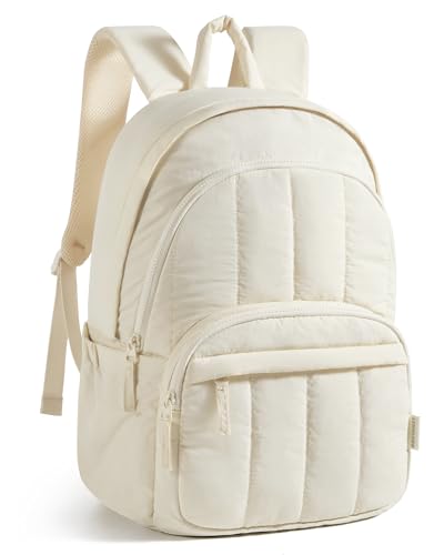 BAGSMART Womens Backpack Travel Laptop Backpack for Women, Quilted College Laptop Bookbag, Work Back Pack for Women, Cute Computer Water-Resistant Casual Daypack, Puffer Beige - color: 07-beige
