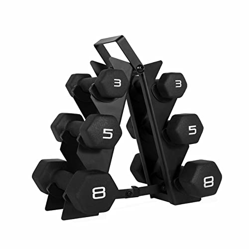 WF Athletic Supply Black Neoprene Dumbbell Set, Non-Slip & Hex Shape, Great for Muscle Toning, Strength Building & Weight Loss; Sizes, Dumbbells Only & w/Rack Options Available - color: j. 32 LB Dumbbells with Rack
