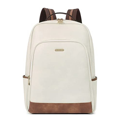 CLUCI Leather Backpack for Women 15.6 inch Laptop Backpack Purse Computer Backpack for Travel Airplane Casual Daypack Beige with Brown - color: Beige With Brown