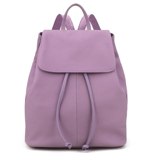 BOYATU Women’s Full-Grain Leather Backpack Purse, Minimal Structured Design, Work Commuter & City Travel, Compact Everyday Essentials, Fashion RFID Pocket Bag ((Purple) - color: Purple