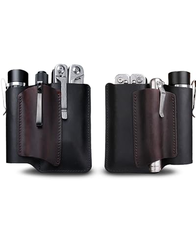 VIPERAED PJ38 Leather Multitool Sheath for Men, 4-in-1 Utility Leather Holster, EDC Pocket Organizer for Pocket Knife Multitool Flashlight and Pen - size: Large