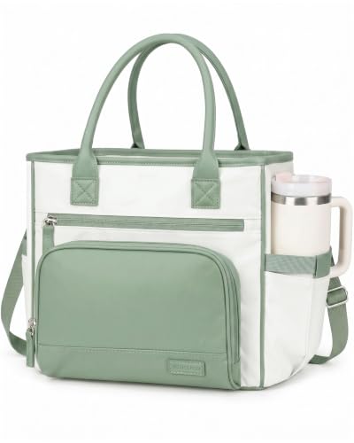 HOMESPON Insulated Lunch Bag Women Wide Opening Adult Lunch Box Large Leakproof Cooler Bag for Work Picnic Beach Family College Lunch Teacher Tote Bag with Adjustable Shoulder Strap Cup Holder(Green) - color: Green