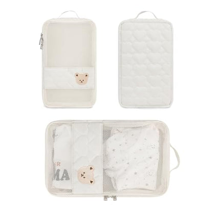 Baby Diaper Bag Organizer Pouches - 2 Pack Waterproof Pod Hanging Diaper Bag Cute Bear Mesh Bag Reusable, Washable or Baby Cloth Diapers - color: White&Black