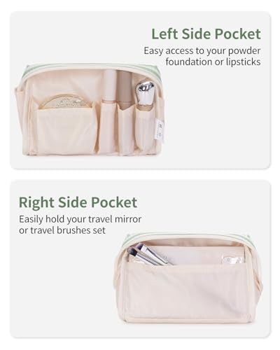 Narwey Small Striped Makeup Bag for Purse Mini Cosmetic Bag Travel Makeup Pouch Zipper Pouch Cute Make up Bags with Compartments for Women Girls (Mint Green Stripe, Small) - color: A-Mint Green Stripe, style: Small