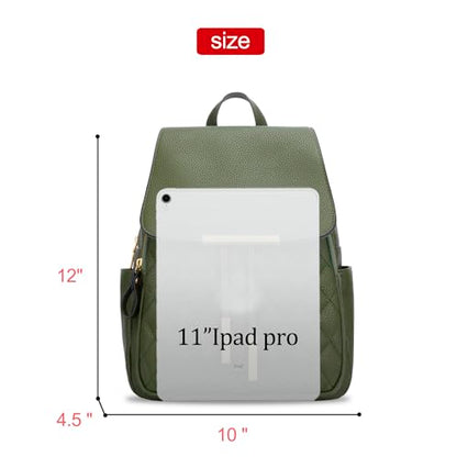 KKXIU Quilted Trendy Leather Backpack Purse for Women and Ladies Shoulder Travel Daypacks Bags (Olive) - color: Olive, style: Backpack