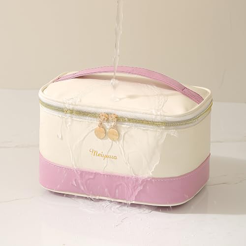 Meiyuuo Large Makeup Bag, Dual Purple | Two-tone, Waterproof, Zipper Pouch, Travel Toiletry Organizer - color: Dual Purple