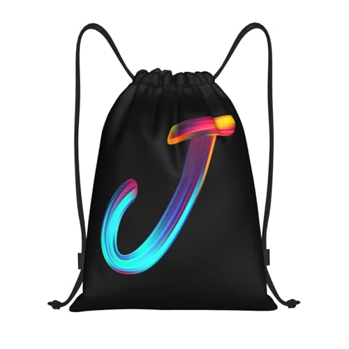 Drawstring Bags Initial Drawstring Backpack Sackpack Black Draw String Cinch Bags for Sports, Gym, Travel, Swimming, Beach, Camping, Rainbow Letter J - color: Letter-j, size: M-19.6"*16.5"