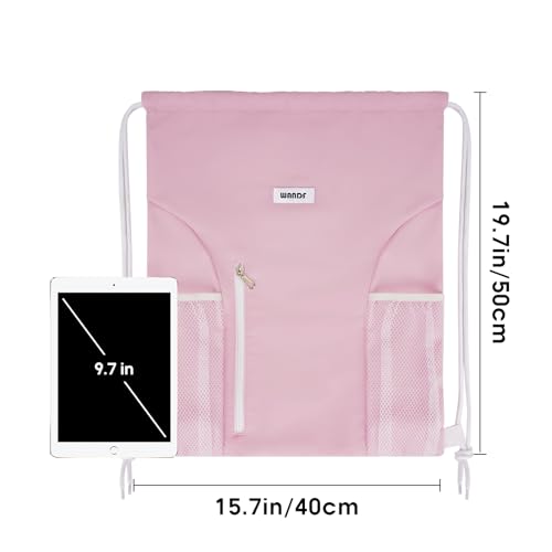 WANDF Drawstring Backpack Sports Gym Sackpack with Mesh Pockets Water Resistant String Bag for Women Men(Pink) - color: Pink