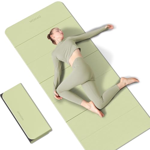 7-Fold Yoga Mat 70"x24" - 1/2 Inch Thick Folding Exercise Mat, Compact Non-Slip TPE Mat for Travel, Storage, Yoga & Home Gym, Lightweight & Portable - color: Grass Green + Black