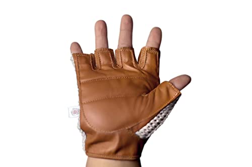 Retro Leather Crochet Cycling Gloves - Classic Tan - size: XX-Large