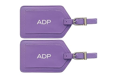 Personalized Monogrammed Leather Luggage Tags - 2 Pack - color: Light Purple