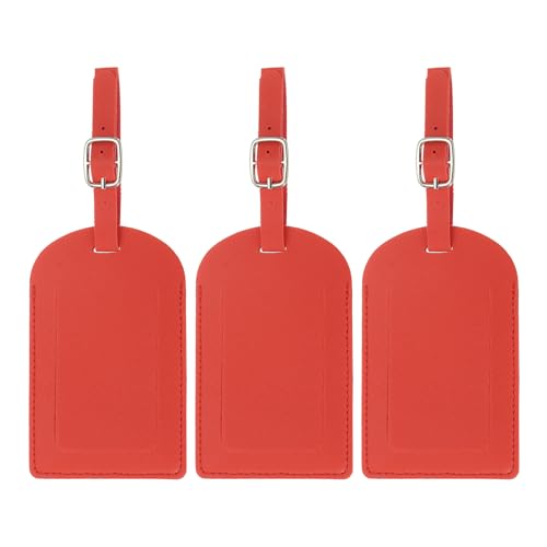 PATIKIL Luggage Tags for Suitcases, 3 Pack Premium PU Leather Baggage Tags Privacy Protection Luggage Identifier Travel Bag Labels, Red - color: Red