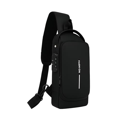 Unisex Anti-Theft Sling Bag with USB Port, Water-Resistant Crossbody Chest Backpack for Travel & Work - color: Black