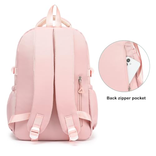 Kids High Middle School Backpack for Girls 5-12 Kawaii Travel Aesthetic Bookbag,Pink - color: Pink