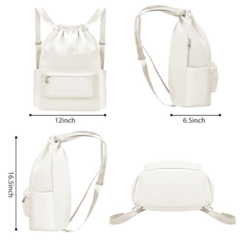 BAVELOE Drawstring Backpack with Wet Pocket Gym Backpack Water-Resistant Cinch String Bag Beach Swim for Women Men - color: Beige
