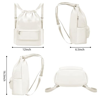 BAVELOE Drawstring Backpack with Wet Pocket Gym Backpack Water-Resistant Cinch String Bag Beach Swim for Women Men - color: Beige