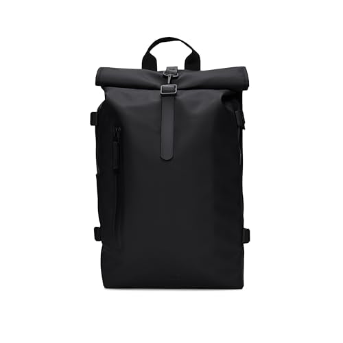 RAINS Rolltop Rucksack Large – Black Waterproof Rolltop Backpack Water Resistant Water Repellent Commuter Travel Pack Urban Minimalist Design – 2 Year Warranty - color: Black, size: Large