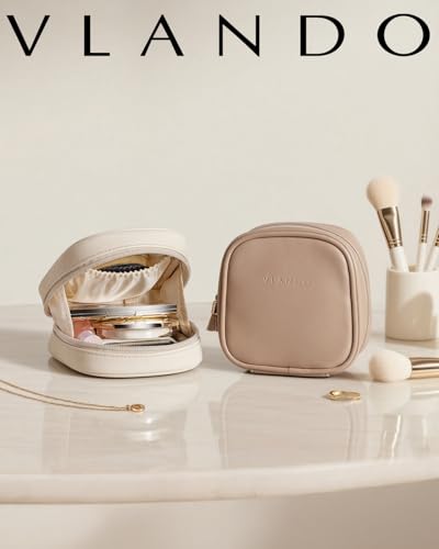 VLANDO Mini Makeup Bag,Small Water-Resistant Cosmetic Pouch with Pockets | Keeps Lip Gloss,Mini Cosmetics,Daily Essentials Gift for Women,Great for Tote,Office,Travel - color: Toffee