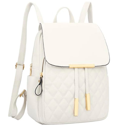 KKXIU Quilted Trendy Leather Backpack Purse for Women and Ladies Shoulder Travel Daypacks Bags (White) - color: White, style: Backpack