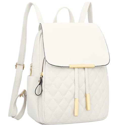 KKXIU Quilted Trendy Leather Backpack Purse for Women and Ladies Shoulder Travel Daypacks Bags (White) - color: White, style: Backpack