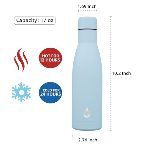 BJPKPK 17 oz Insulated Thermal Metal Water Bottle, Stainless Steel Flask - color: Sky Blue, size: 17 Ounces