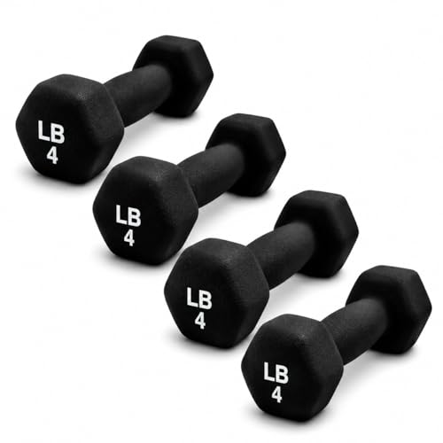 Neoprene Hexagon Dumbbells with Cast Ergo Handle (1 to 15lbs Pack of 1, 2, 4) | Durable Anti-Slip Exercise & Fitness Strength Training Free Weights for Home Gym | Black | For Men & Women - color: Black-4Lb pack of 4