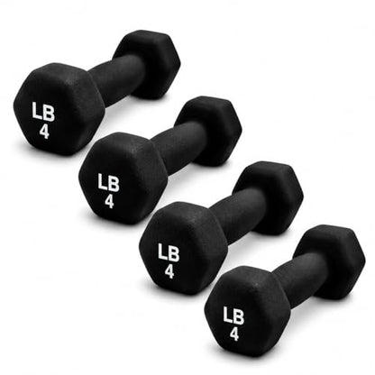 Neoprene Hexagon Dumbbells with Cast Ergo Handle (1 to 15lbs Pack of 1, 2, 4) | Durable Anti-Slip Exercise & Fitness Strength Training Free Weights for Home Gym | Black | For Men & Women - color: Black-4Lb pack of 4