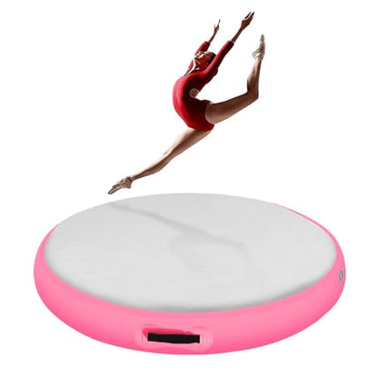 Inflatable Gymnastic Air Spot Mat Tumbling Exercise Yoga Training Mat With Pump, Inflatable Round Springboard Air Roller Gym Floor Track For Home Use/Cheerleading/Water - color: pink