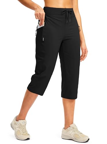 G Gradual Women's Capri Pants with 3 Zipper Pockets Lightweight Quick Dry Hiking Travel Capris Pants for Women Casual Summer - color: Black, size: X-Large