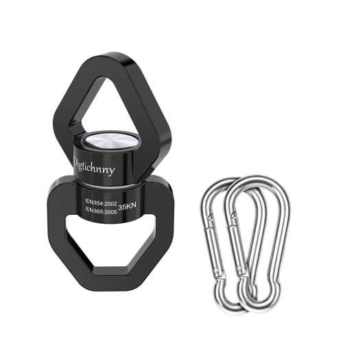 Swivel Hook for Swing, Safety Swing Swivel with 2 Carabiners, Rotational Device Swing Spinner for Web Tree Tire Rope Swing, Aerial Dance, Children’s Swing, Hanging Hammock - style: Black-1 Pack with 2 Carabiners
