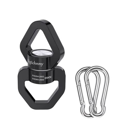 Swivel Hook for Swing, Safety Swing Swivel with 2 Carabiners, Rotational Device Swing Spinner for Web Tree Tire Rope Swing, Aerial Dance, Children’s Swing, Hanging Hammock - style: Black-1 Pack with 2 Carabiners