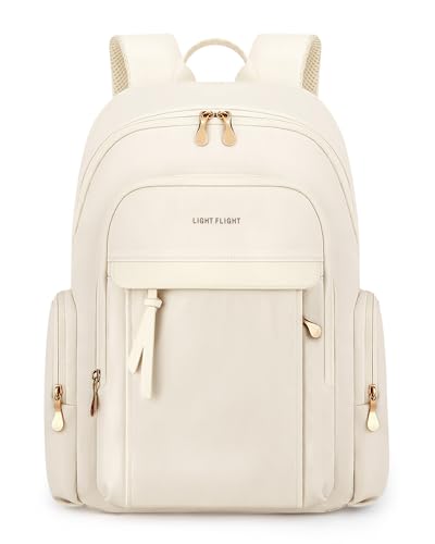 LIGHT FLIGHT Laptop Backpack for Women, 15.6 Inch Work Bag Business Backpack, Water Resistant Travel Bags for College, Beige - color: Beige