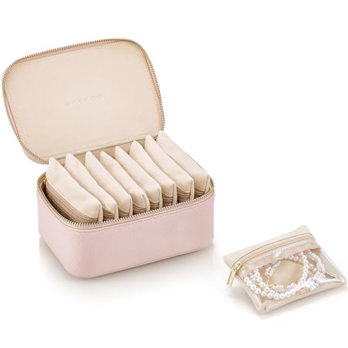 VLANDO Gifts for Women, Jewelry Box with 8 Velvet Jewelry Bags Travel Jewelry Case for Women Girls Jewelry Organizer Necklace Rings Earrings Bags Gift Ideas for Birthday Bride (Pink) - color: 8PCS-Pink