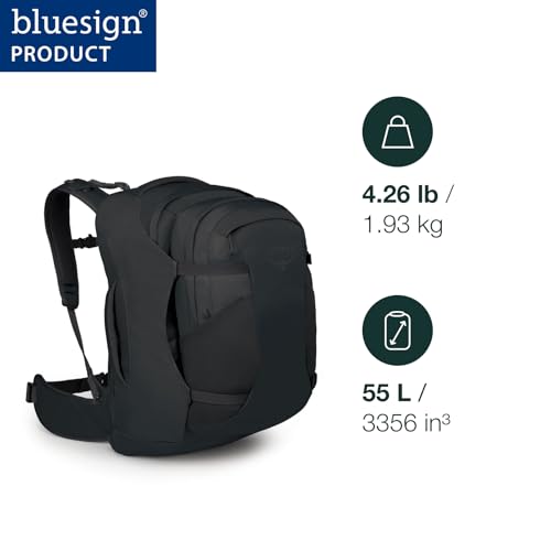 Osprey Farpoint 55L Men's Travel Backpack - Carry On Bag with Personal Item Sized Detachable Daypack, Black, Extended Fit - color: Black, style: 55l - Extended Fit
