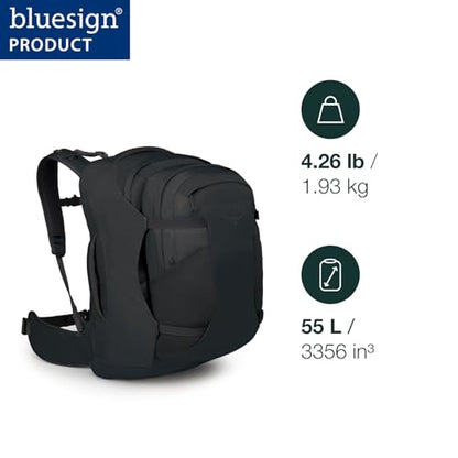 Osprey Farpoint 55L Men's Travel Backpack - Carry On Bag with Personal Item Sized Detachable Daypack, Black, Extended Fit - color: Black, style: 55l - Extended Fit