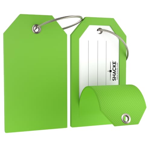 Shacke 2 Luggage Tag for Bags and Suitcases – Flexible Silicone Travel Accessory – Waterproof, Stylish, and Lightweight Bag Identifier with ID Card (Bright Green) - color: Green