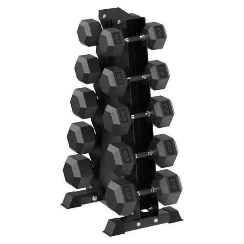 HANDBODE Hex Dumbbell Sets with Rack, 100-165 lb Rubber Encased Dumbbells for Strength Training, Exercise & Fitness, Home Gym Weight Set with Rack - style: 360 lb (25, 30, 35, 40, 50 lb) X 2 & Rack