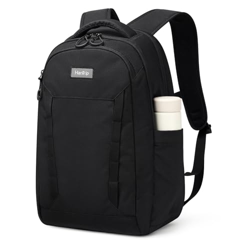 HanTrip Travel Laptop Backpack Carry On, 18 Inch Large Work Backpack School Book Bags, Light Water Resistant Backpacks for Women Men with Luggage Strap Water Bottle Pocket Chest Strap, Black - color: Black-1