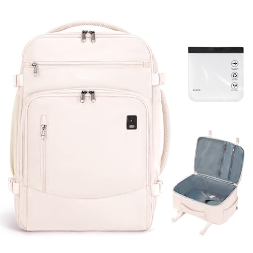 ECOHUB Travel Backpack for Women, 18x14x8 Frontier Airlines Personal Item Bag with Clear Toiletry Bag, Laptop Carry on Backpack with USB Port, Airline Approved Under Seat 14 Pockets 30L, Beige - color: Beige, size: 18 inch underseat