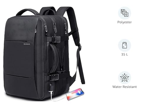 BANGE 35L Travel Backpacks,Weekender Expandable Carry-On Backpack for Airplanes, Waterproof 17.3 inch Laptop Backpack for Men and Women - size: black-35l